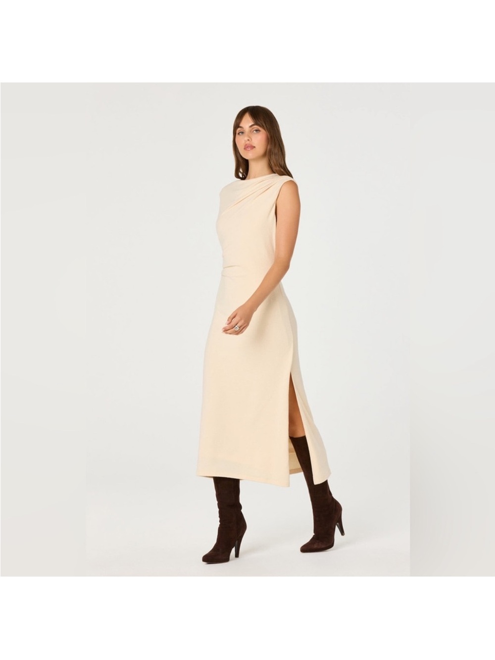 ASTR The Label Buttercream Draped Midi Dress XL One Shoulder
